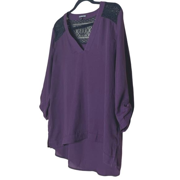 Express Purple Top, Black Lace, V Neck, Dark Academia - Picture 3 of 5